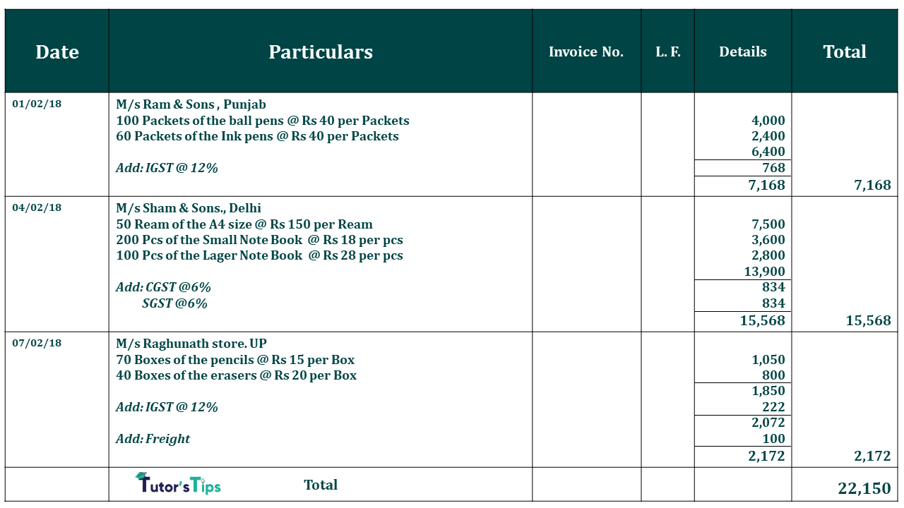 Purchase Book - Example