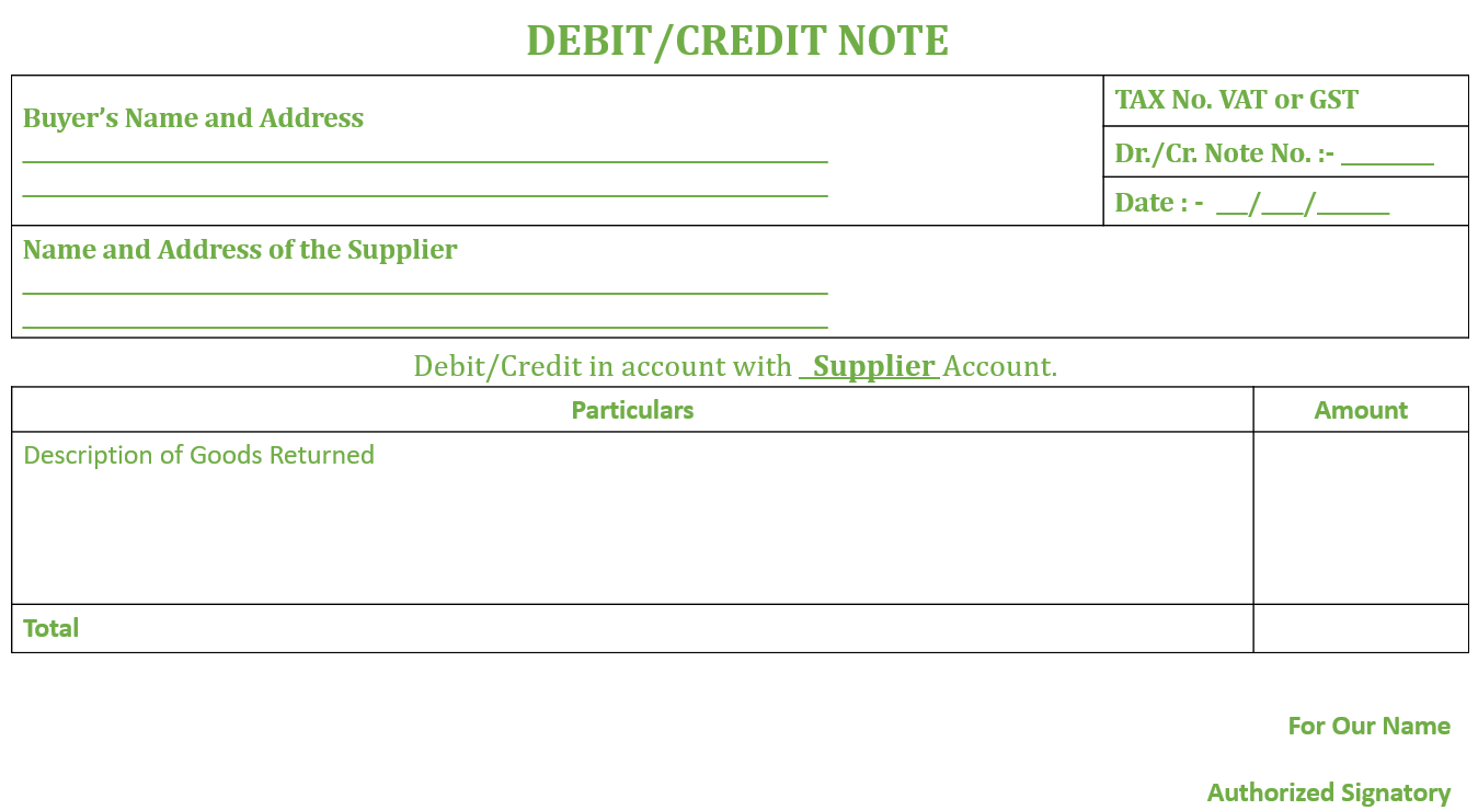 Debit- Credit Note Format