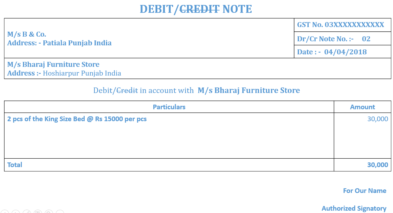 Debit- Credit Note No. 2