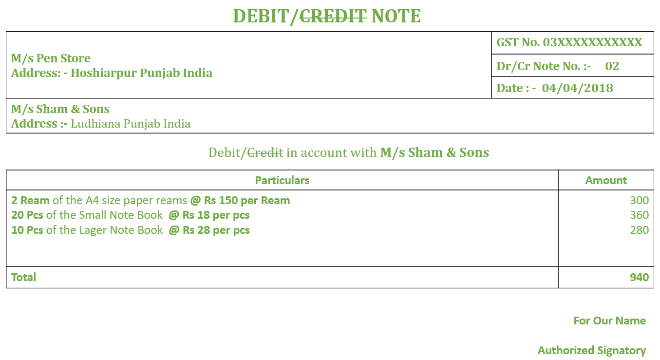 Debit Note No. 02