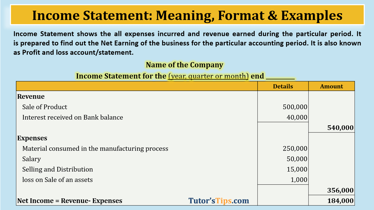 Income Statement: Meaning, Format & Examples -In Hindi