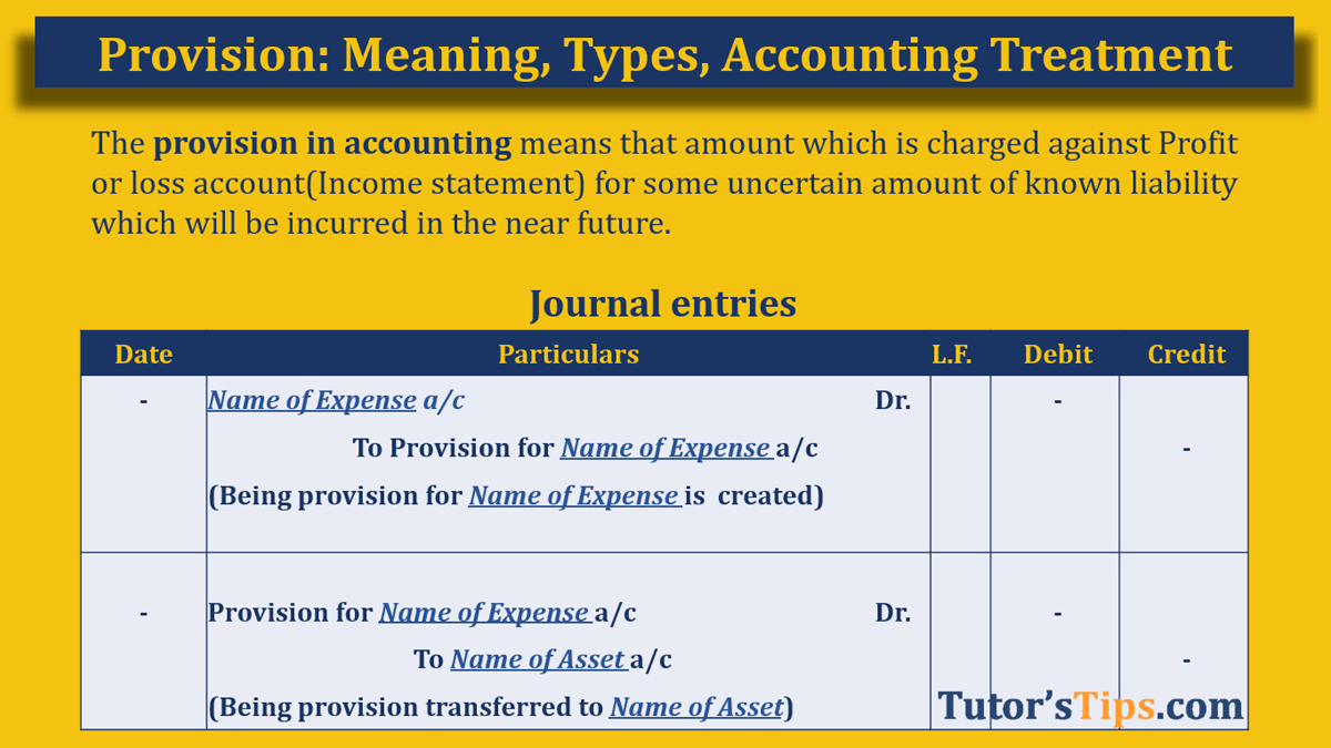 The Provision in accounting: Types and Treatment - In Hindi