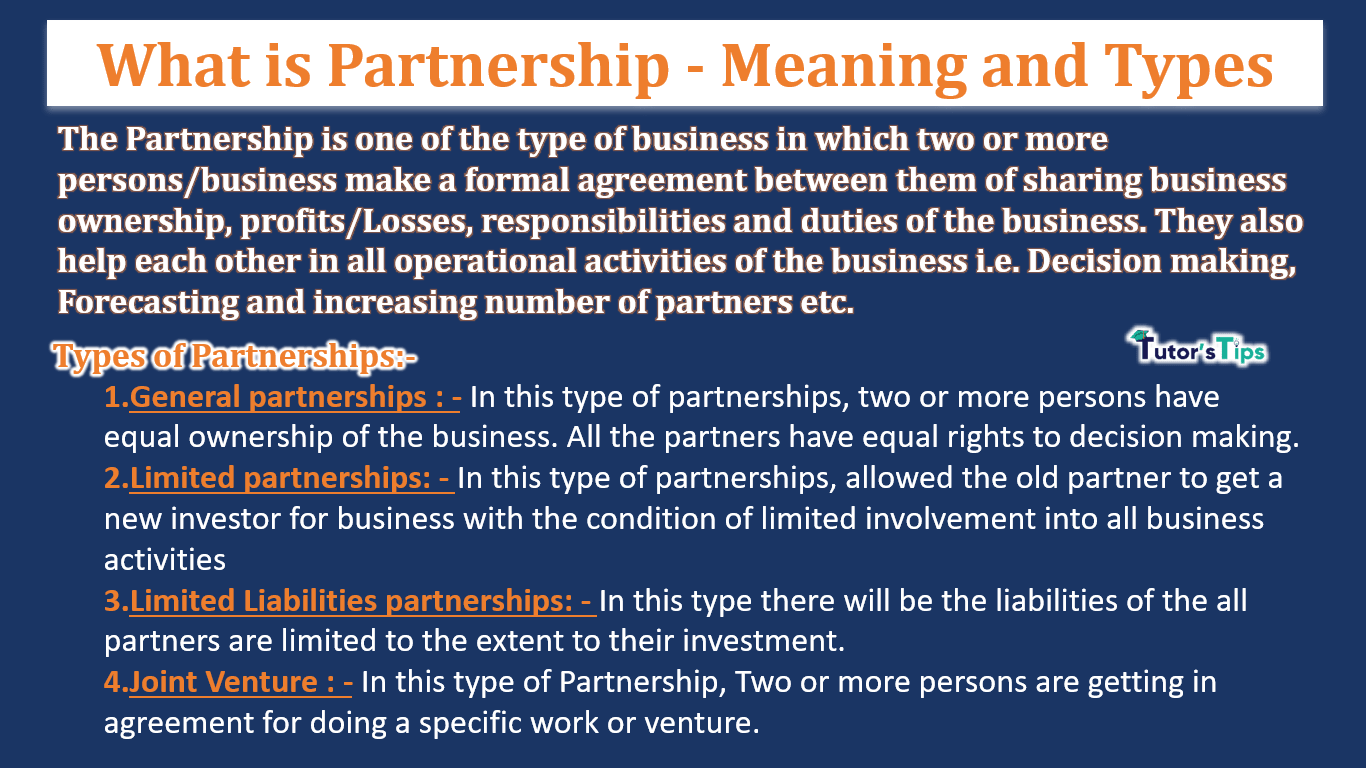 What is Partnership - Meaning and its Types - In Hindi